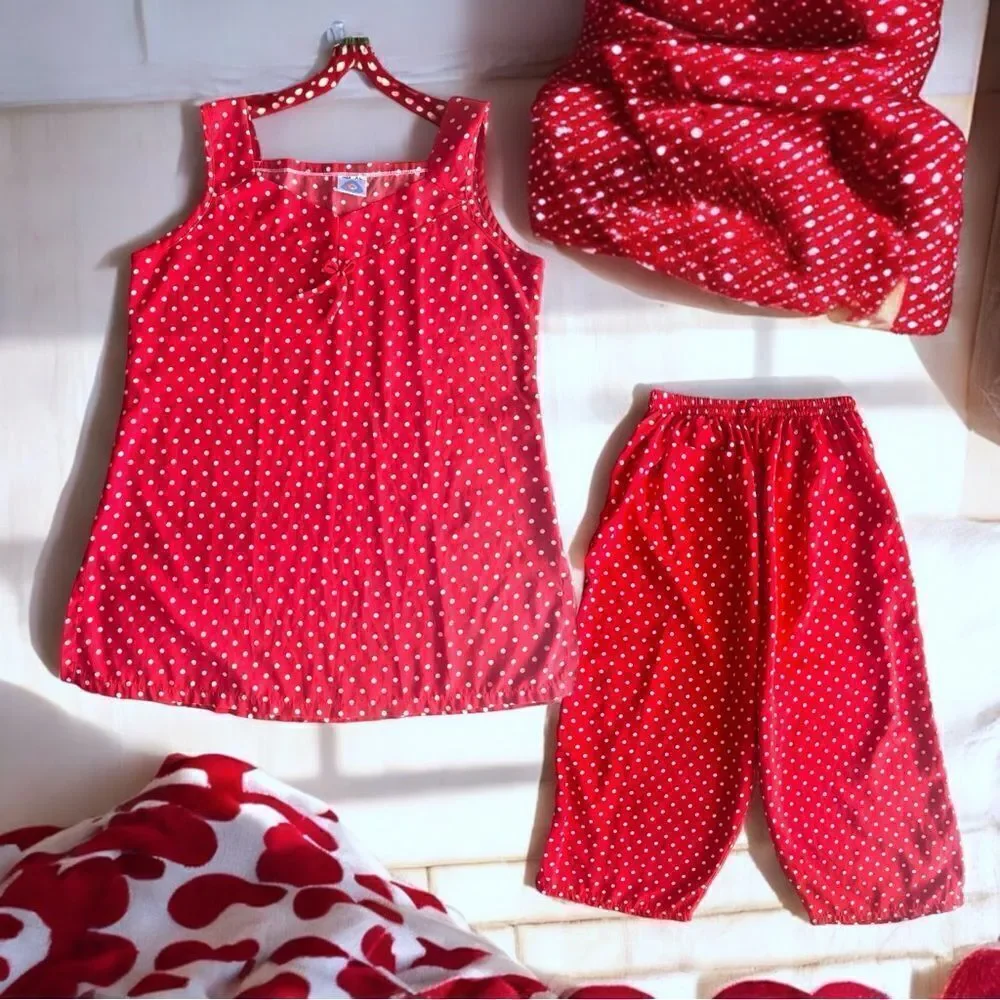 Girl’s Matching Cari Set l Red & White Polka Dots l Sleeveless l 8 l EUC